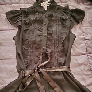 Black sheer ruffle blouse SZ S